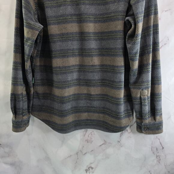 Vissla Shirt Mens Medium Brown Gray Fleece Stripe Button Up Long Sleeve Shacket - Picture 9 of 13